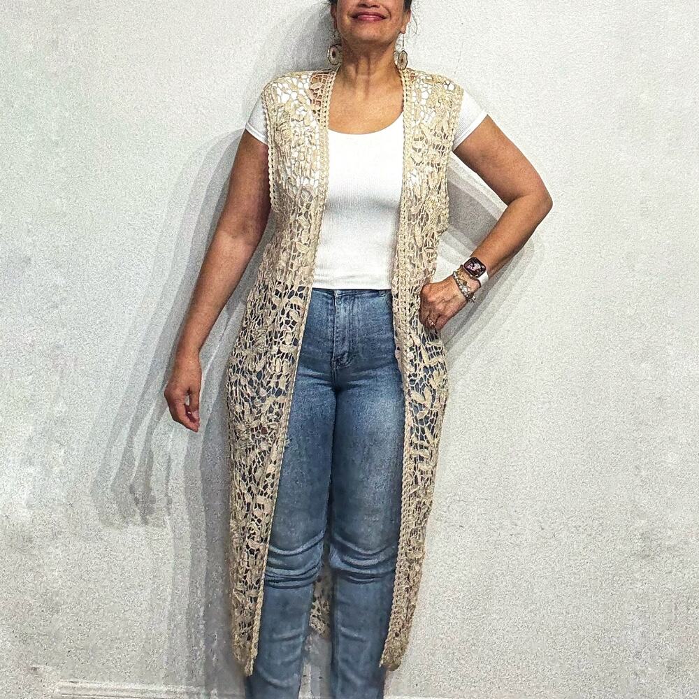 Cache Cream Vintage Crochet Vest Sz O/S